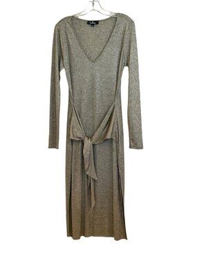 Lulu's Women's Ribbed Body Conscious Dress Black Tan Bodycon Tie Size L